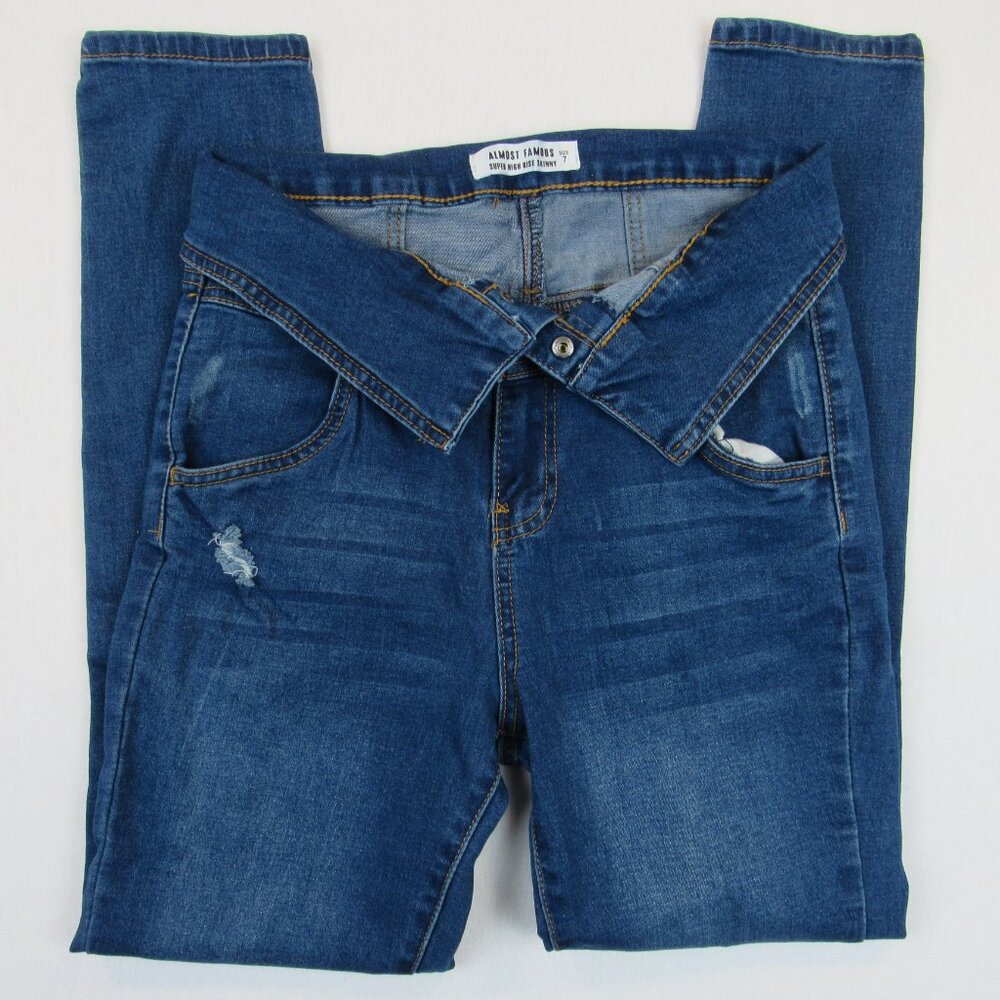 Almost Famous Super High Rise Skinny Jeans Fold Down Waist Juniors Size 7